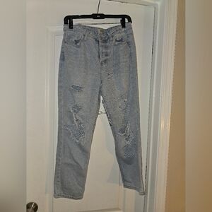 Womens Light Blue Distressed Jeans